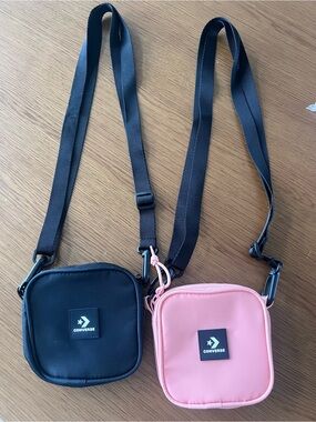 Set of 2 Converse Floating Pocket Small Crossbody Purses (Black & Pink)